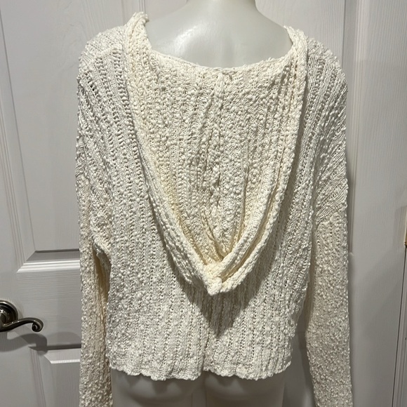 L*Space cream Olympia v neck hooded open knit cotton sweater size Small - Picture 2 of 7